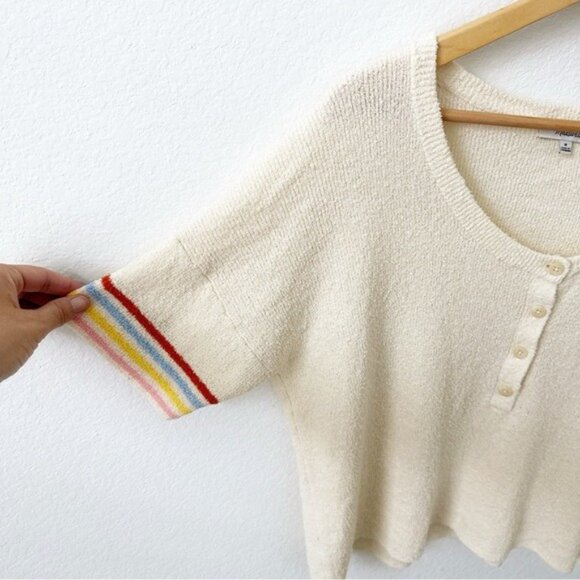 Madewell Henley Sweater Tee in Rainbow Stripe Size M - Picture 4 of 8